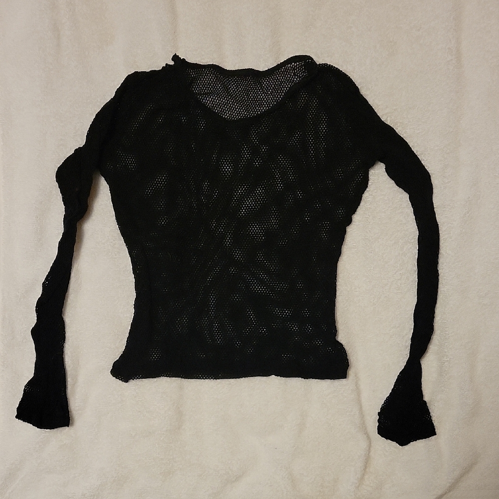 Black Mesh Long Sleeve Top